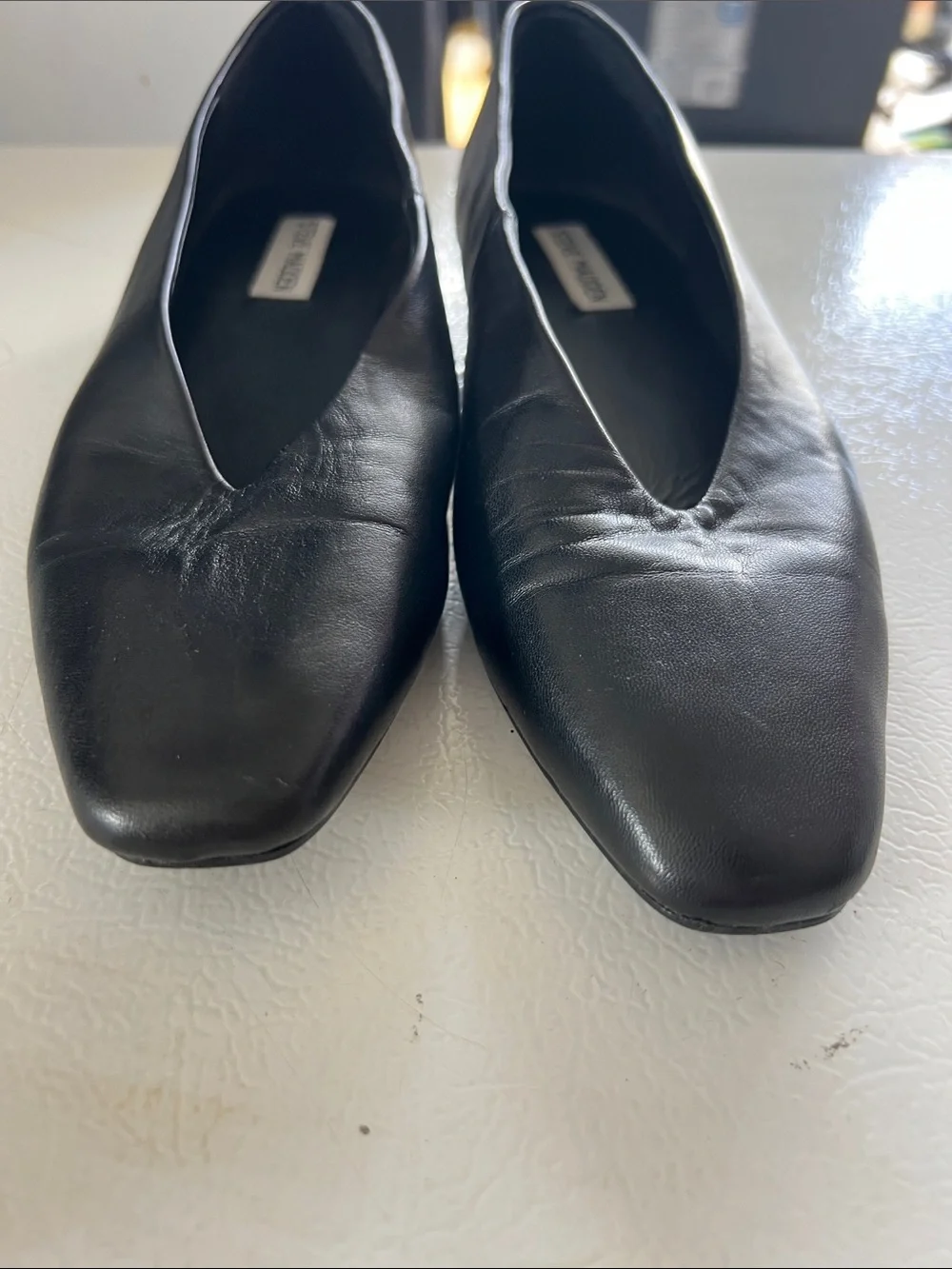 Steve Madden Black Leather Square-Toe Slip-Ons size 9M